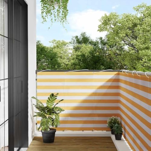 Balkon-Sichtschutz Gelb und Weiß Gestreift, Wasserfest und UV-beständig, 120x700 cm, Mit Aluminiumösen, Sichtschutz für Balkon, Garten und Terrasse von HaoChrymec