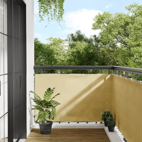 Balkon-Sichtschutz aus 100% Polyester-Oxford, Wasserfest und UV-beständig, Mit Aluminium-Ösen, Sichtschutz für Balkon und Garten, Sandfarben, 90 x 400 cm von HaoChrymec
