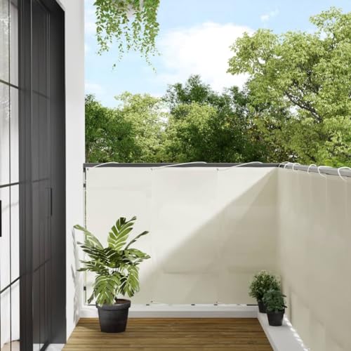 Balkon-Sichtschutz mit 100% Polyester-Oxford, UV-beständig, Wasserfest, Mit Aluminiumösen, Sichtschutz für Garten und Terrasse, Creme, 120x800 cm von HaoChrymec