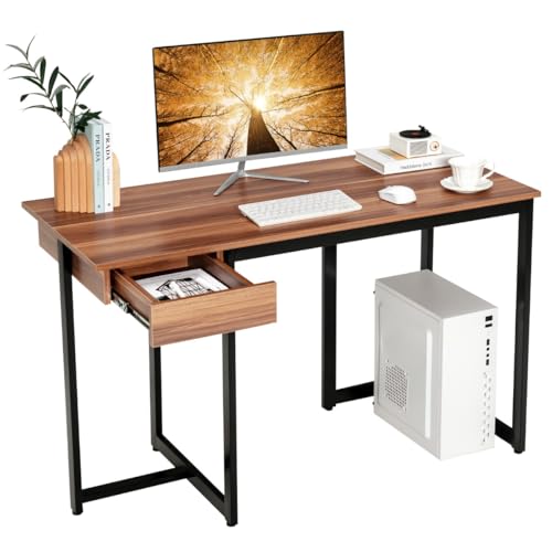 Computertisch mit Schublade & Verstellbaren Pads, 120 x 55 cm, Metallrahmen, Gaming Schreibtisch, Schreibtisch mit Stauraum, Desk with Drawers, Computer Desk, Walnuss, 120 x 55 x 75 cm Computertisch mit Schublade & Verstellbaren Pads, 120 x 55 cm, Metallrahmen, Gaming Schreibtisch, Schreibtisch mit Stauraum, Desk with Drawers, Computer Desk, Walnuss, 120 x 55 x 75 cm von HaoChrymec