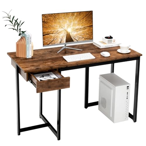 Computertisch mit Schublade & Verstellbaren Pads, 120 x 55 cm, Robuste Metallstruktur, Gaming Schreibtisch, Schreibtisch mit Stauraum, Computer Desk, Rustikales Braun, 120 x 55 x 75 cm Computertisch mit Schublade & Verstellbaren Pads, 120 x 55 cm, Robuste Metallstruktur, Gaming Schreibtisch, Schreibtisch mit Stauraum, Computer Desk, Rustikales Braun, 120 x 55 x 75 cm von HaoChrymec