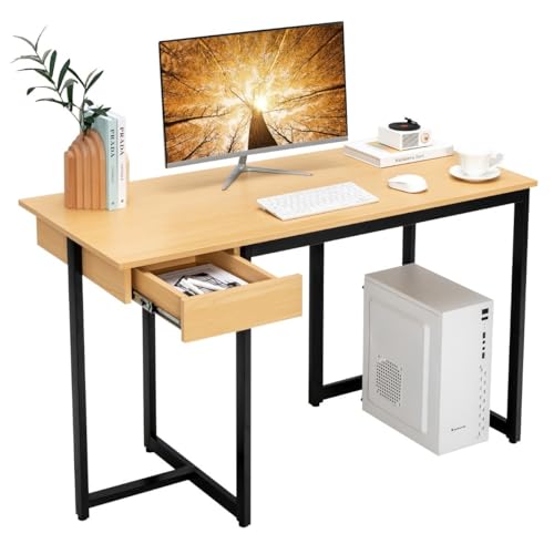 Computertisch mit Schublade & Verstellbaren Pads, 120 x 55 cm, Robuste Metallstruktur, Gaming Schreibtisch, Schreibtisch mit Stauraum, Desk with Drawers, Computer Desk, Natur, 120 x 55 x 75 cm Computertisch mit Schublade & Verstellbaren Pads, 120 x 55 cm, Robuste Metallstruktur, Gaming Schreibtisch, Schreibtisch mit Stauraum, Desk with Drawers, Computer Desk, Natur, 120 x 55 x 75 cm von HaoChrymec