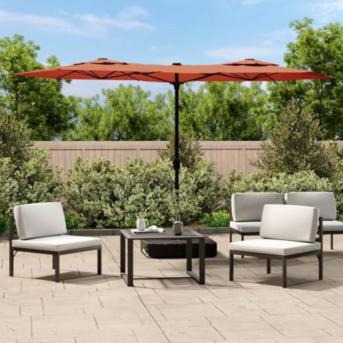Doppel-Sonnenschirm mit LED-Leuchten, UV-Schutz, Kurbelmechanismus, Sonnenschirm Balkon, Strandschirm, Sonnenschirms Terrasse, Terrakotta-Rot, 316x145x240 cm von HaoChrymec