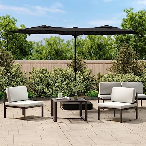 Doppel-Sonnenschirm mit LED-Leuchten, UV-beständiger Polyesterstoff, Kurbelsystem, Sonnenschirm Balkon, Strandschirm, Sonnenschirms Terrasse, Schwarz, 316 x 145 x 240 cm von HaoChrymec