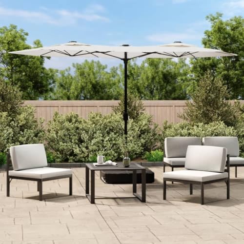 Doppel-Sonnenschirm mit UV-beständigem Polyester, Kurbelmechanismus, Stabiler Stand, Sonnenschirm Balkon, Strandschirm, Sonnenschirm Terrasse, Sandweiß, 316 x 145 x 240 cm von HaoChrymec