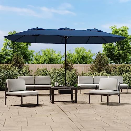 Doppel-Sonnenschirm mit UV-beständigem Polyesterstoff, Kurbelmechanismus, Stabiler Ständer, Sonnenschutz für Balkon und Terrasse, Strandschirm, Azurblau, 449 x 265 x 245 cm von HaoChrymec