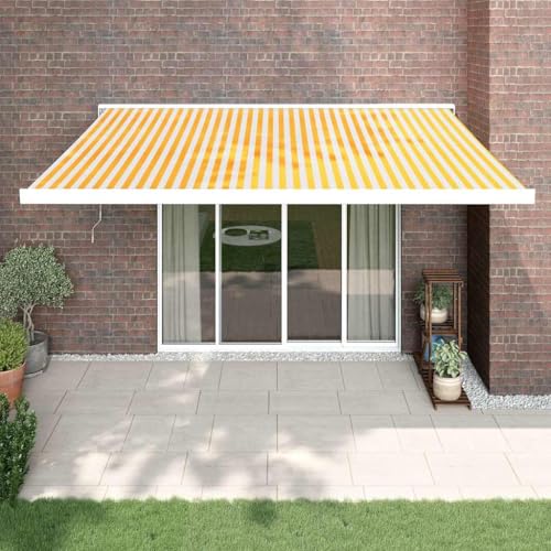 Einziehbare Markise Gelb und Weiß mit Stoff und Aluminiumrahmen, Gelenkarmmarkise für Terrasse, Balkon oder Garten, Sonnenschutz für Außenbereiche, 4,5x3 m Einziehbare Markise Gelb und Weiß mit Stoff und Aluminiumrahmen, Gelenkarmmarkise für Terrasse, Balkon oder Garten, Sonnenschutz für Außenbereiche, 4,5x3 m von HaoChrymec