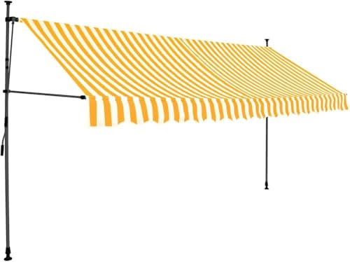 Einziehbare Markise Handbetrieben mit LED, Polyesterstoff mit PU-Beschichtung, Manuelle Bedienung, Sonnenschutz für Balkon, Klemmmarkise, Freistehende Markise, Weiß Orange, 350 cm Einziehbare Markise Handbetrieben mit LED, Polyesterstoff mit PU-Beschichtung, Manuelle Bedienung, Sonnenschutz für Balkon, Klemmmarkise, Freistehende Markise, Weiß Orange, 350 cm von HaoChrymec