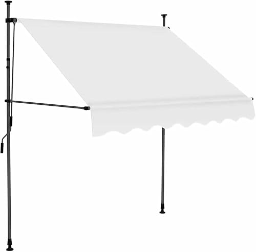 Einziehbare Markise Handbetrieben mit UV-beständigem Polyester, Stahlrahmen, Solar-LED-Beleuchtung, Manuelle Bedienung, Markise Balkon, Sonnensegel Balkon, Creme, 300 cm von HaoChrymec