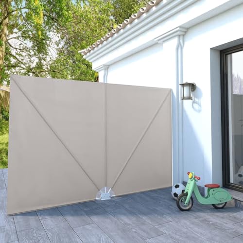 Faltbare Seitenmarkise aus Polyester, UV-beständig, Wasser- und schmutzabweisend, Sichtschutz Balkon, Balkon Markise, Freistehende Markise, Creme, 300 x 200 cm von HaoChrymec