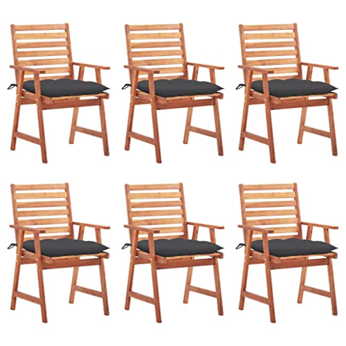 Garten-Essstühle 6 STK. mit Kissen aus Massivholz Akazie, Komfortabel für Gartenmöbel Set, Esszimmerstühle, Balkon Stuhl, Dining Chairs, Anthrazit, 56 x 62 x 92 cm von HaoChrymec