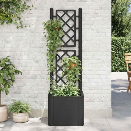 Garten-Hochbeet with Spalier, Selbstbewässerungssystem, Robust UV-Resistant, Balkon Pflanzkasten Balkon, Hochbeet für Garten, Hoch Beet Garten, Anthrazit, 35L Wasserreservoir von HaoChrymec