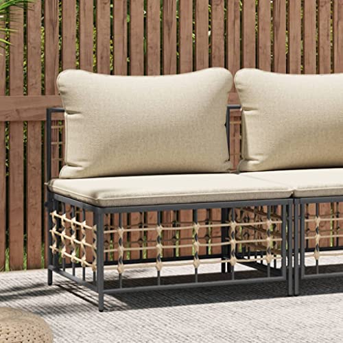 Garten-Mittelsofa mit PE-Rattan, Pulverbeschichteter Stahlrahmen, Modulares Design, Bequemes Sitzgefühl, Lounge Sofa Outdoor, Gartensofa, Sitzgruppe Outdoor, Anthrazit, 70 x 72 x 66 cm von HaoChrymec