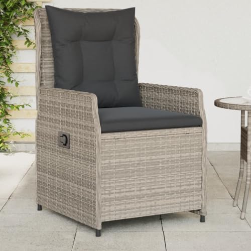 Gartensessel 2 STK. Verstellbar Hellgrau, PE-Rattan, Mit Komfortablem Sitzkissen, Relaxsessel Garten, Gartenstuhl Hochlehner Verstellbar, Terrassenstuhl Außen, 55 x 60 x 93 cm von HaoChrymec