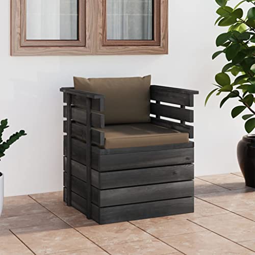 Gartensessel mit Kissen aus Massivem Kiefernholz, Modularer Outdoor Stuhl, Für Balkon und Terrasse, Komfortables Outdoor Sofa, Anthrazit, 70 x 65 x 71.5 cm von HaoChrymec