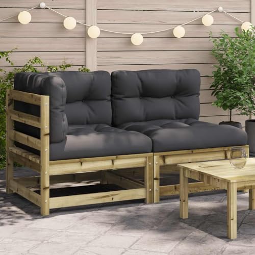 Gartensofa mit Kissen 2-Sitzer, Kiefernholz Imprägniert, Modular Design, Bequemes Sitzerlebnis, Sitzgruppe Outdoor, Balkon Sofa, Anthrazit, 140 x 70 x 67 cm von HaoChrymec