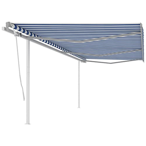 Gelenkarmmarkise Einziehbar mit Pfosten, Pulverbeschichtetes Aluminium, Sonnenschutz für Balkon, Freistehende Markise, Markise Einziehbar, Sonnensegel Balkon, Blau und Weiß, 600 x 300 cm Gelenkarmmarkise Einziehbar mit Pfosten, Pulverbeschichtetes Aluminium, Sonnenschutz für Balkon, Freistehende Markise, Markise Einziehbar, Sonnensegel Balkon, Blau und Weiß, 600 x 300 cm von HaoChrymec