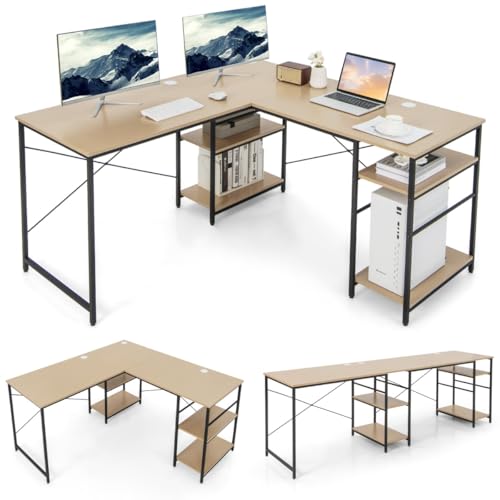 Großer L-förmiger Computertisch mit 4 Ablagefächern, CPU-Ständer und robustem Metallrahmen, Eckschreibtisch für 2 Personen, Gaming Tisch, Study Table, Natur, 151 x 151 x 75 cm Großer L-förmiger Computertisch mit 4 Ablagefächern, CPU-Ständer und robustem Metallrahmen, Eckschreibtisch für 2 Personen, Gaming Tisch, Study Table, Natur, 151 x 151 x 75 cm von HaoChrymec
