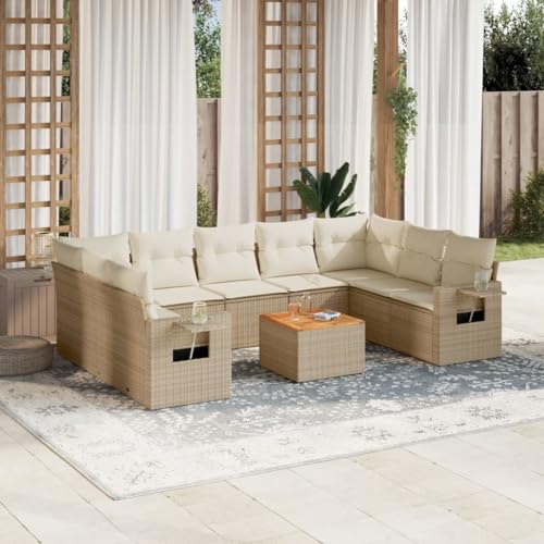 HaoChrymec 10-TLG. Garten-Sofagarnitur mit Kissen Beige, PE-Rattan, Modulares Design, Beistelltisch aus Akazienholz, Abnehmbare Kissenbezüge, Gartenmöbel Set, Für Terrasse und Garten, 55 x 62 x 69 cm HaoChrymec 10-TLG. Garten-Sofagarnitur mit Kissen Beige, PE-Rattan, Modulares Design, Beistelltisch aus Akazienholz, Abnehmbare Kissenbezüge, Gartenmöbel Set, Für Terrasse und Garten, 55 x 62 x 69 cm von HaoChrymec