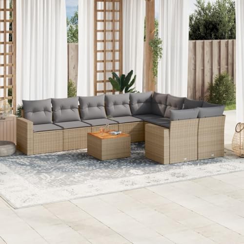 HaoChrymec 10-TLG. Garten-Sofagarnitur mit Kissen Beige, PE-Rattan, Modulares Design, Gartensofa für Terrasse und Garten, Sitzgruppe Outdoor, Outdoor Couch, Für Innenhof, 62 x 62 x 69 cm (Ecksofa) von HaoChrymec