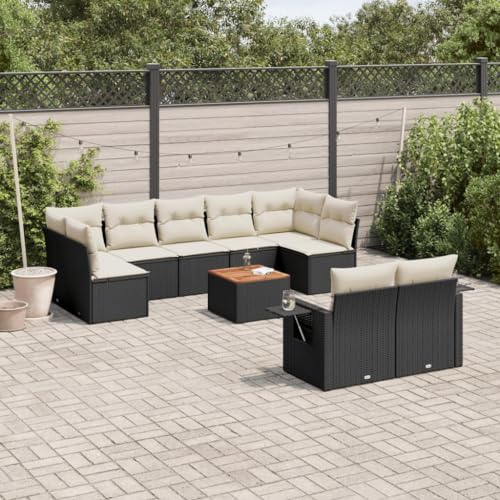 HaoChrymec 10-TLG. Garten-Sofagarnitur mit Kissen Schwarz Poly Rattan, Modulares Design, Abnehmbare Bezüge, Praktischer Beistelltisch, Gartenmöbel Set, Gartenlounge Outdoor, 55 x 55 cm Sitzkissen von HaoChrymec