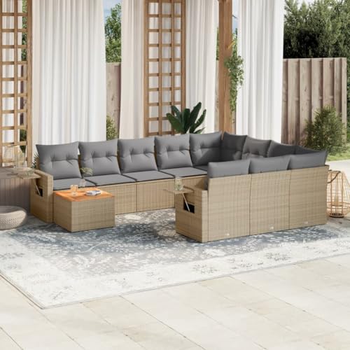 HaoChrymec 11-TLG. Garten-Sofagarnitur mit Kissen Beige Poly Rattan, Modulares Design, Abnehmbare Bezüge, Praktischer Beistelltisch, Gartenmöbel Set, Gartenlounge Outdoor, 55 x 55 cm Sitzkissen HaoChrymec 11-TLG. Garten-Sofagarnitur mit Kissen Beige Poly Rattan, Modulares Design, Abnehmbare Bezüge, Praktischer Beistelltisch, Gartenmöbel Set, Gartenlounge Outdoor, 55 x 55 cm Sitzkissen von HaoChrymec