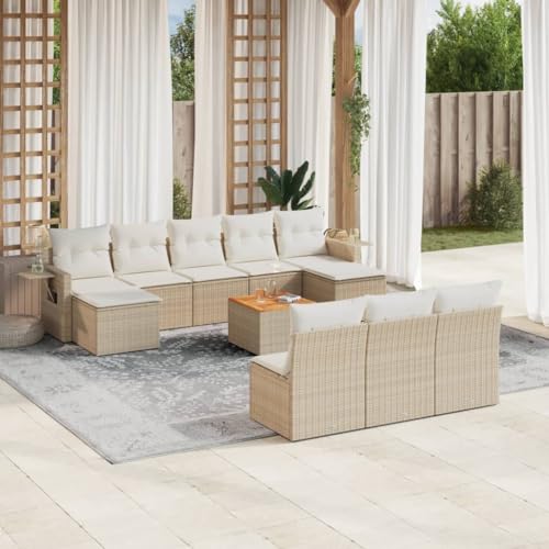 HaoChrymec 11-TLG. Garten-Sofagarnitur mit Kissen Beige Poly Rattan, Modulares Design, Beistelltisch aus Akazienholz, Sitzgruppe Outdoor, Gartenmöbel Set, Für Terrasse und Garten, 62 x 62 x 69 cm HaoChrymec 11-TLG. Garten-Sofagarnitur mit Kissen Beige Poly Rattan, Modulares Design, Beistelltisch aus Akazienholz, Sitzgruppe Outdoor, Gartenmöbel Set, Für Terrasse und Garten, 62 x 62 x 69 cm von HaoChrymec