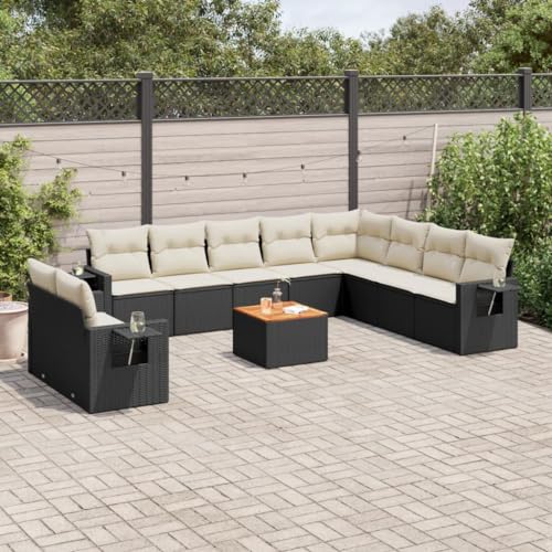 HaoChrymec 11-TLG. Garten-Sofagarnitur mit Kissen Schwarz, PE-Rattan, Modulares Design, Beistelltisch, Outdoor-Couch für Terrasse, Gartenlounge Outdoor, Sitzgruppe Outdoor, 62 x 62 x 69 cm von HaoChrymec
