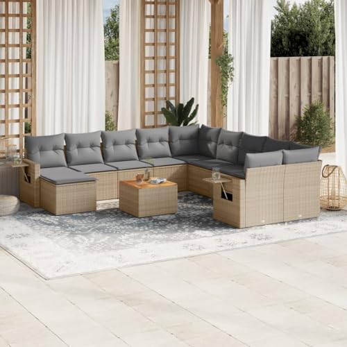 HaoChrymec 12-TLG. Garten-Sofagarnitur mit Kissen Beige, PE-Rattan, Modulares Design, Beistelltisch aus Akazienholz, Abnehmbare Kissenbezüge, Gartenmöbel Set, Für Terrasse und Garten, 55 x 62 x 69 cm HaoChrymec 12-TLG. Garten-Sofagarnitur mit Kissen Beige, PE-Rattan, Modulares Design, Beistelltisch aus Akazienholz, Abnehmbare Kissenbezüge, Gartenmöbel Set, Für Terrasse und Garten, 55 x 62 x 69 cm von HaoChrymec