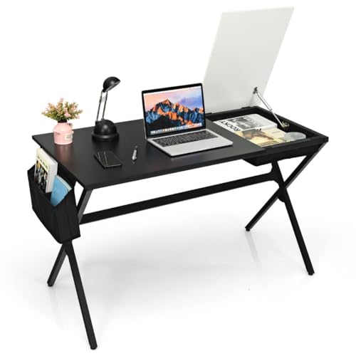 HaoChrymec 120 cm Langer Schreibtisch mit Würfelschublade & Seitentasche, Computertisch aus MDF, X-förmiger Metallrahmen, Schreibtisch mit Stauraum, PC Schreibtischs, Schwarz+Weiß, 120 x 60 x 73.5 cm HaoChrymec 120 cm Langer Schreibtisch mit Würfelschublade & Seitentasche, Computertisch aus MDF, X-förmiger Metallrahmen, Schreibtisch mit Stauraum, PC Schreibtischs, Schwarz+Weiß, 120 x 60 x 73.5 cm von HaoChrymec