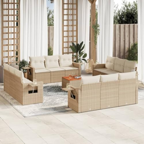 HaoChrymec 13-TLG. Garten-Sofagarnitur mit Kissen Beige, PE-Rattan, Modulares Design, Beistelltisch mit Akazienholz, Abnehmbare Kissenbezüge, Gartenmöbel Set, Für Terrasse und Garten, 55 x 62 x 69 cm HaoChrymec 13-TLG. Garten-Sofagarnitur mit Kissen Beige, PE-Rattan, Modulares Design, Beistelltisch mit Akazienholz, Abnehmbare Kissenbezüge, Gartenmöbel Set, Für Terrasse und Garten, 55 x 62 x 69 cm von HaoChrymec