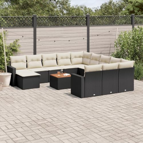 HaoChrymec 13-TLG. Garten-Sofagarnitur mit Kissen Schwarz Poly Rattan, Modulares Design, Gartenlounge Outdoor, Sitzgruppe Outdoor für Terrasse, Gartensofa, Outdoor Couch, 55 x 55 x 37 cm von HaoChrymec