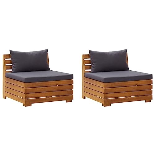 HaoChrymec 2-Sitzer-Gartensofa aus Akazienholz mit Kissen, Outdoor Sofa mit Dunkelgrauen Polstern, Lounge Möbel für Balkon, Gartensofa Set, 68 x 68 x 60 cm von HaoChrymec