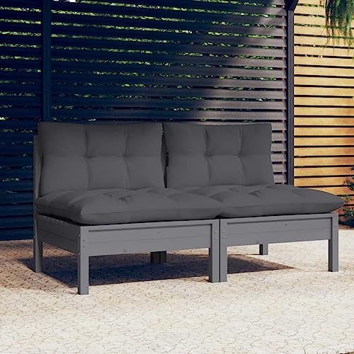 HaoChrymec 2-Sitzer-Gartensofa aus Massivholz Kiefer mit Anthrazit Kissen, Modularer Aufbau, Outdoor-Lounge Möbel, Gartenmöbel Set, Balkon Sofa, Grau, 63.5 x 63.5 x 62.5 cm von HaoChrymec