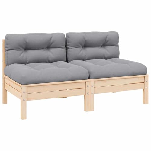HaoChrymec 2-Sitzer-Gartensofa aus Massivholz Kiefer mit Grauen Kissen, Modular und Flexibel, Outdoor Sofa für Terrasse, Balkon Sofa, Sitzgruppe Outdoor, 127 x 63.5 x 62.5 cm von HaoChrymec