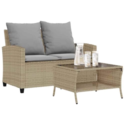 HaoChrymec 2-Sitzer-Gartensofa mit Kissen & Tisch aus PE Rattan, Pulverbeschichteter Stahlrahmen, Glas-Tischplatte, Outdoor Couch, Balkon Sofa, Lounge Möbel für Garten, Beige, 116 x 72 x 79 cm HaoChrymec 2-Sitzer-Gartensofa mit Kissen & Tisch aus PE Rattan, Pulverbeschichteter Stahlrahmen, Glas-Tischplatte, Outdoor Couch, Balkon Sofa, Lounge Möbel für Garten, Beige, 116 x 72 x 79 cm von HaoChrymec