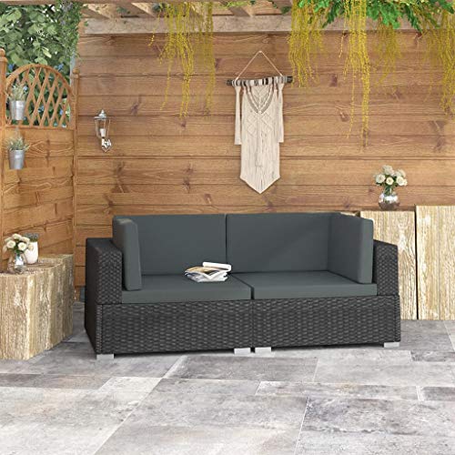 HaoChrymec 2-TLG. Ecksofas Set aus PE-Rattan und Stahlgestell, Modulares Design, Lounge Möbel Outdoor, Gartensofa, Gartenlounge Outdoor, Schwarz, 70 x 70 x 54 cm von HaoChrymec