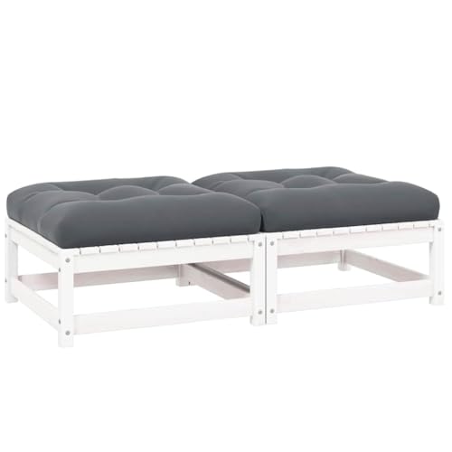 HaoChrymec 2-TLG. Garten-Fußhocker Set mit Kissen aus Massivem Kiefernholz, Hocker Outdoor, Modulares Design, Füßhocker für Garten und Terrasse, Weiß, 70 x 70 x 30 cm HaoChrymec 2-TLG. Garten-Fußhocker Set mit Kissen aus Massivem Kiefernholz, Hocker Outdoor, Modulares Design, Füßhocker für Garten und Terrasse, Weiß, 70 x 70 x 30 cm von HaoChrymec