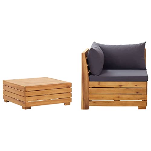 HaoChrymec 2-TLG. Garten-Lounge-Set aus Akazien-Massivholz, mit Dunkelgrauen Kissen, Witterungsbeständig, Modularer Aufbau, Gartensofa, Balkonmöbel Set, Outdoor Möbel, 68 x 68 x 60 cm von HaoChrymec