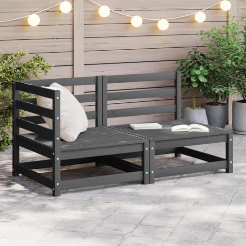 HaoChrymec 2-TLG. Garten-Lounge-Set aus Kiefer Massivholz, Modulares Design, Flexibel und Stabil, Outdoor Möbel, Gartensofa, Balkonmöbel Set, Grau, 70 x 70 x 67 cm von HaoChrymec