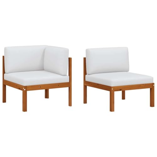 HaoChrymec 2-TLG. Garten-Lounge-Set mit Akazienholz, Mit Ölbehandlung, Modularer Aufbau, Cremeweiße Kissen, Gartensofa, Balkonmöbel Set, Outdoor Möbel, 65 x 65 x 60 cm von HaoChrymec