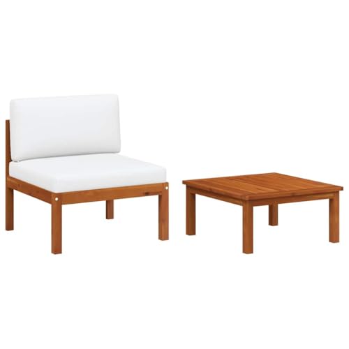 HaoChrymec 2-TLG. Garten-Lounge-Set mit Auflagen aus Massivholz Akazie, Seildesign Rückenlehne, Cremeweiße Kissen, Modulbauweise, Gartensofa, Balkonmöbel Set, Outdoor Möbel, 65 x 65 x 60 cm von HaoChrymec