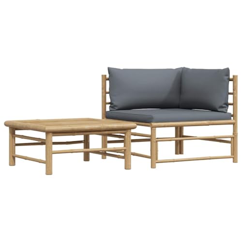 HaoChrymec 2-TLG. Garten-Lounge-Set mit Dunkelgrauen Kissen, Bambus, Modularer Aufbau, Sitzbank Outdoor, Gartenmöbel Set, Gartensofa, 70 x 70 x 60 cm von HaoChrymec