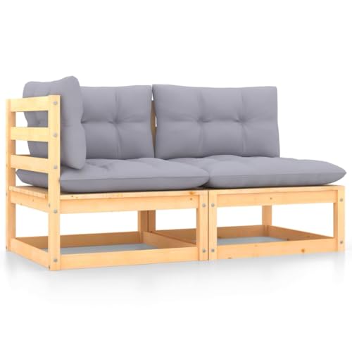 HaoChrymec 2-TLG. Garten-Lounge-Set mit Kissen, Kiefer Massivholz, Modularer Aufbau, Outdoor Möbel für Terrasse und Balkon, Gartensofa, Sitzbank Outdoor, Grau Kissen, 70 x 70 x 67 cm von HaoChrymec
