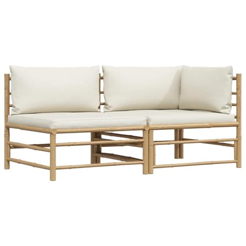 HaoChrymec 2-TLG. Garten-Lounge-Set mit Kissen Cremeweiß Bambus, Modulares Design, Outdoor Möbel, Gartenbank, Gartensofa, Balkonmöbel Set, 65 x 70 x 60 cm von HaoChrymec