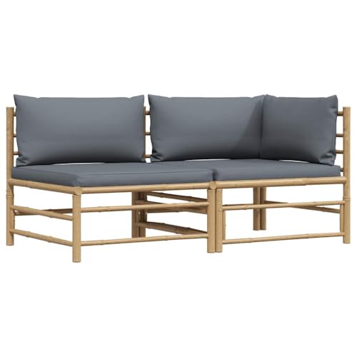 HaoChrymec 2-TLG. Garten-Lounge-Set mit Kissen Dunkelgrau aus Bambus, Modulares Design, Flexibles Sofa, Outdoor Möbel, Gartensofa, Balkonmöbel Set, 65 x 70 x 60 cm von HaoChrymec