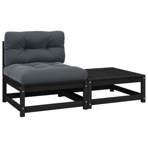 HaoChrymec 2-TLG. Garten-Lounge-Set mit Kissen Schwarz aus Massivholz Kiefer, Modular, Gartensofa, Balkonmöbel Set, Sitzbank Outdoor, 70 x 70 x 67 cm von HaoChrymec