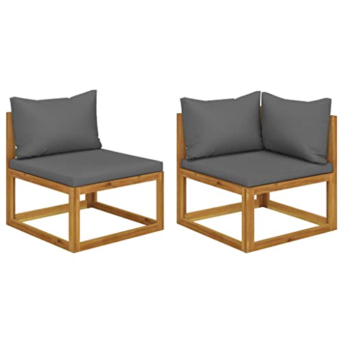 HaoChrymec 2-TLG. Sofa-Set mit Dunkelgrauen Kissen, Massivholz Akazie, Modularer Aufbau, Gartensofa, Outdoor Sofa, Sitzgruppe Outdoor, Balkon Sofa, 70 x 70 x 60 cm von HaoChrymec