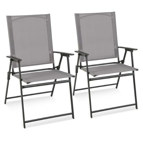 HaoChrymec 2-Teiliges Terrassenstuhl-Set mit hoher Rückenlehne, Klappstuhl aus Metall und Stoff, Ergonomisches Design, Ideal für Garten, Balkon oder Terrasse, Grau, 62 x 58 x 96 cm von HaoChrymec