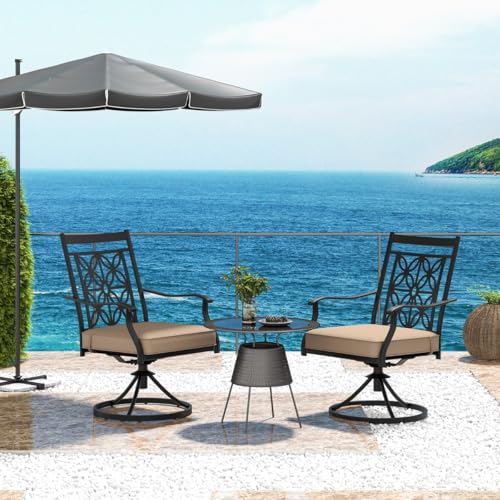 HaoChrymec 2er Set Drehsessel mit Weicher Polsterung und Blütenmuster-Rückenlehne, Allwetter Terrassensessel, Outdoor Stuhl mit 360-Grad-Drehfunktion, Gartenmöbel Set, Schwarz, 70 x 60 x 92 cm HaoChrymec 2er Set Drehsessel mit Weicher Polsterung und Blütenmuster-Rückenlehne, Allwetter Terrassensessel, Outdoor Stuhl mit 360-Grad-Drehfunktion, Gartenmöbel Set, Schwarz, 70 x 60 x 92 cm von HaoChrymec